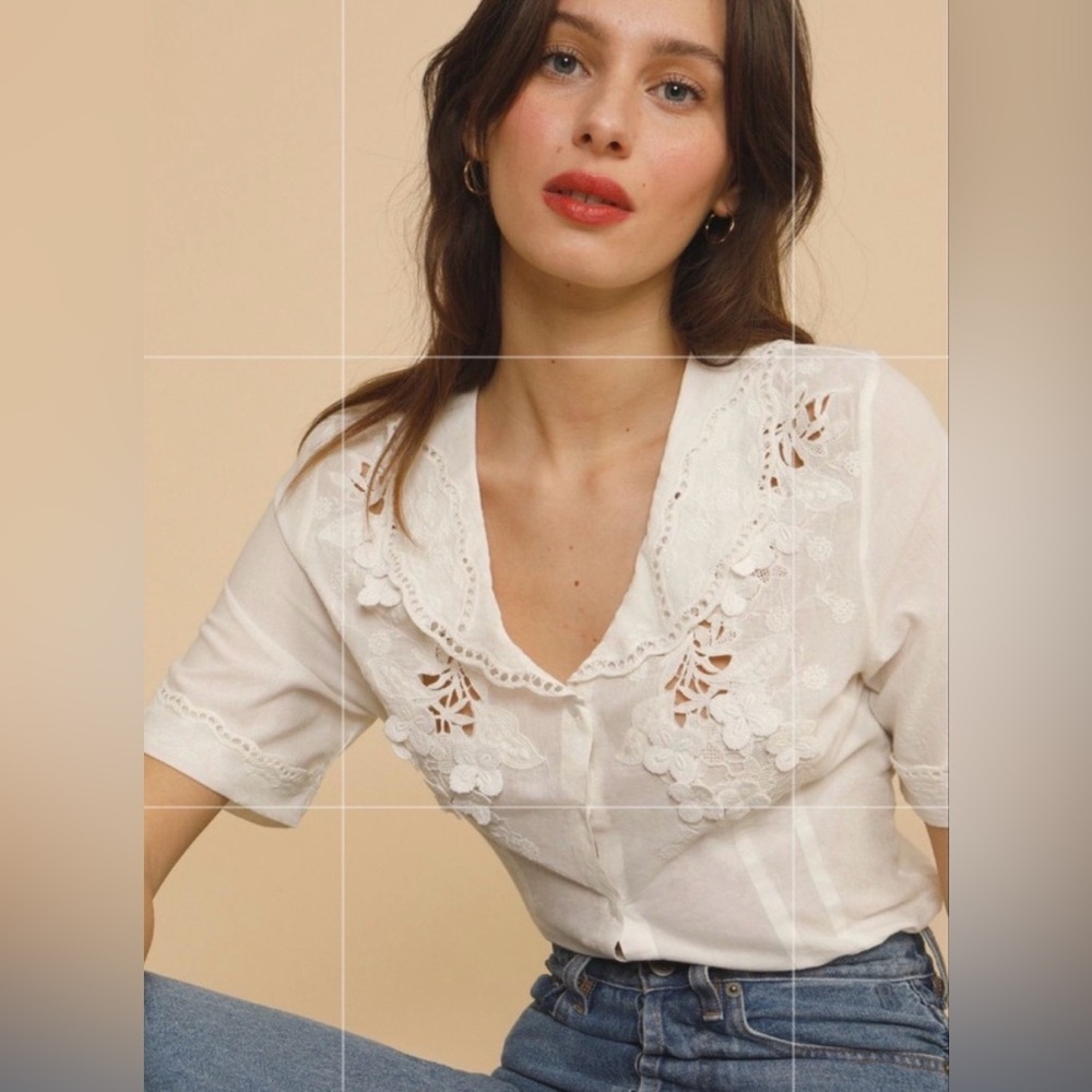 🌟 Rouje Embroidered Lace Collar cotton top